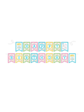 Colorful 'Happy Birthday' party banner with confetti 