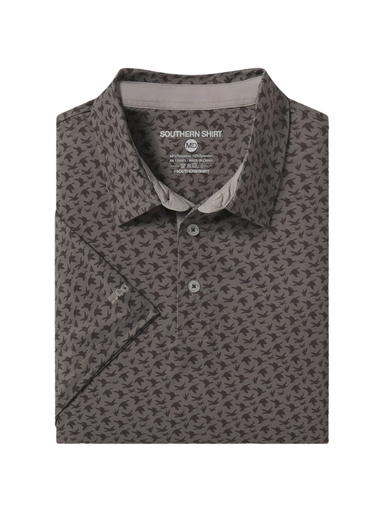 brown polo with ducks in flight printed all over