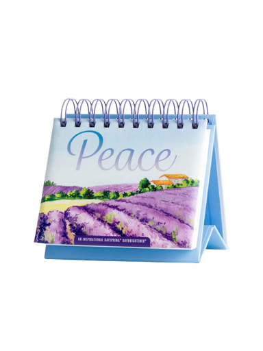 Desk perpetual calendar with lavender field design and 'Peace' 