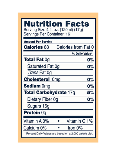 Peach Pineapple Bellini in a Bag Nutrition facts