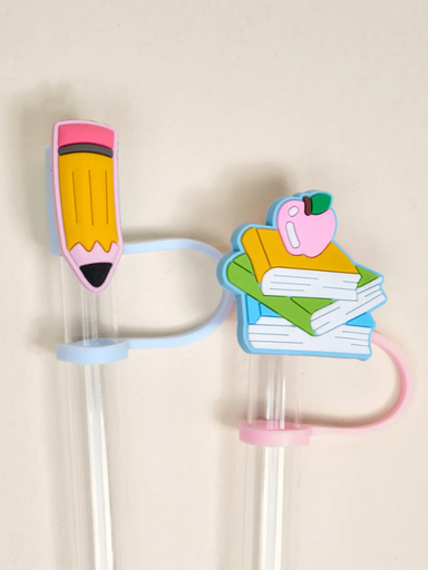 pencil and book straw toppers