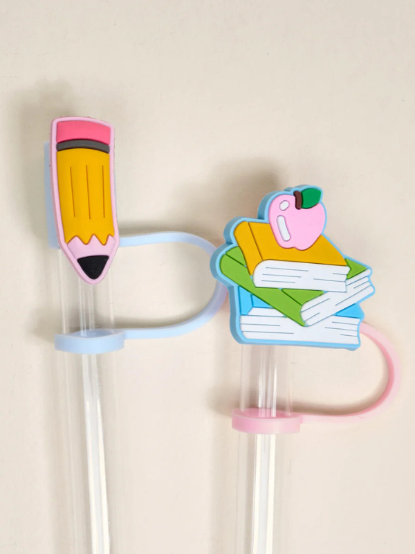 pencil and book straw toppers