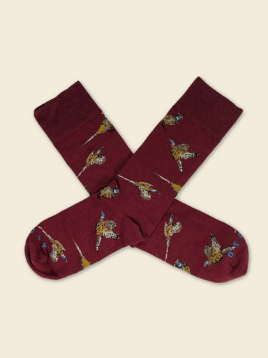 The Pheasant Socks carry an upland bird motif across a midweight dress sock made in North Carolina from Carolina-grown cotton. 