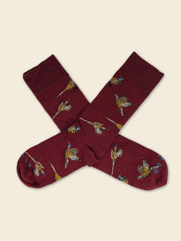 The Pheasant Socks carry an upland bird motif across a midweight dress sock made in North Carolina from Carolina-grown cotton. 