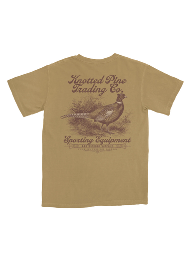 mustard yellow shirt with pheasant art