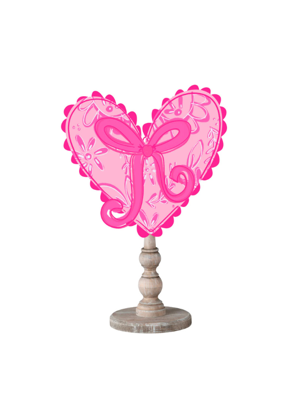 Floral and Pink Bow And Scalloped Heart Topper