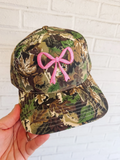 Camo Hat with Pink Bow Embroidered on the front
