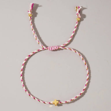 soft pink handmade threaded cross bracelet