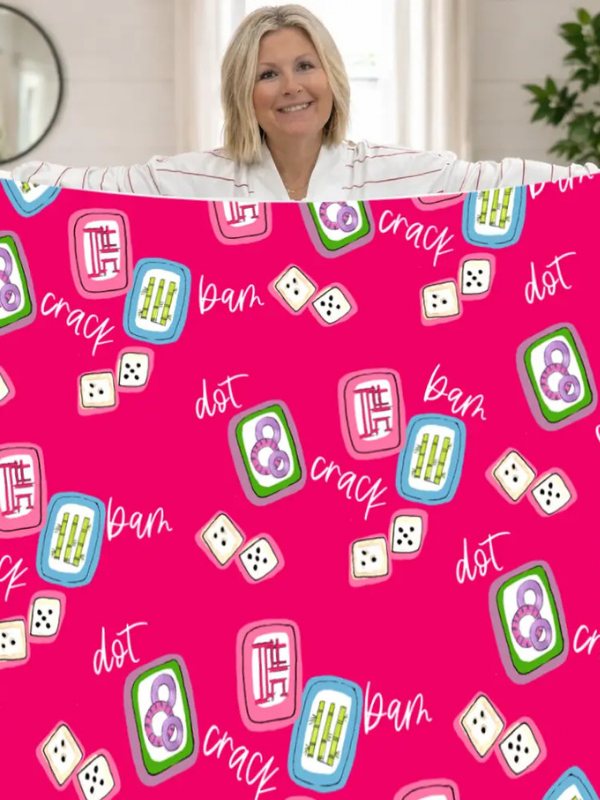 big Pink Mahjong Fleece Blanket
