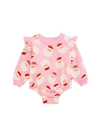 pink with santas printed all over the bubble 