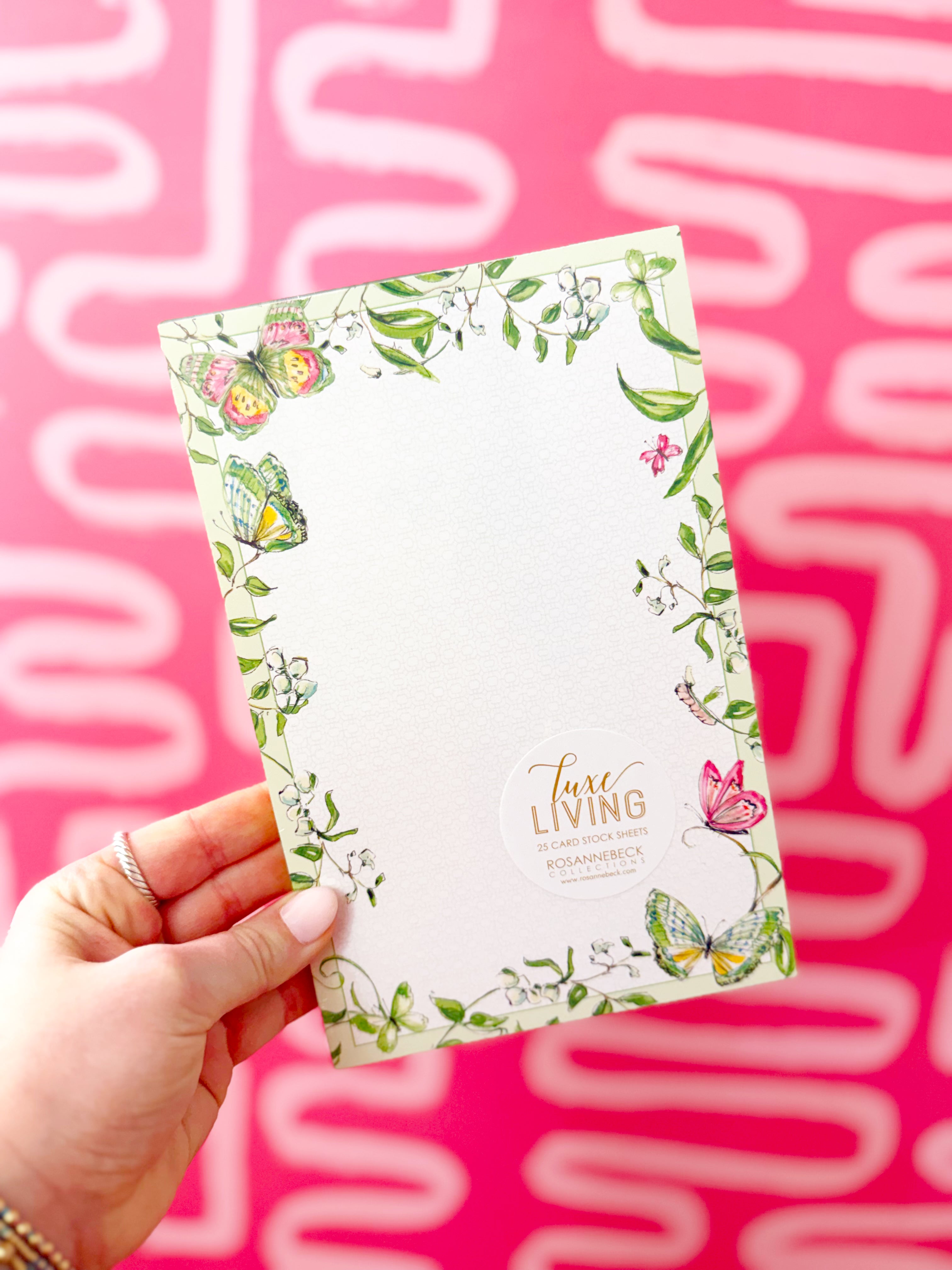 Pink/Yellow Butterfly and Vines Border Luxe Notepad