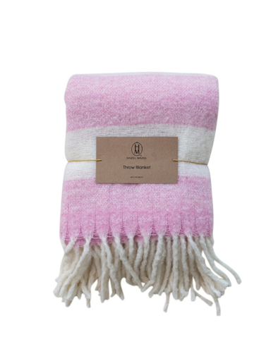 Pink and Natural Acrylic and Wool Throw Blanket