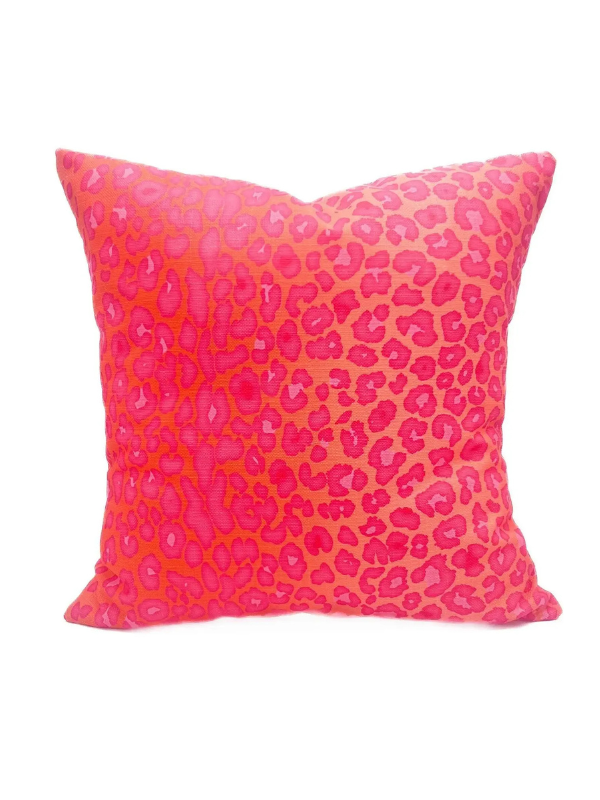 Pink and orange leopard print pillow