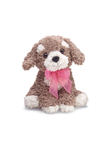 Plush Curly Fur Puppy With A Pink Bow brown dog