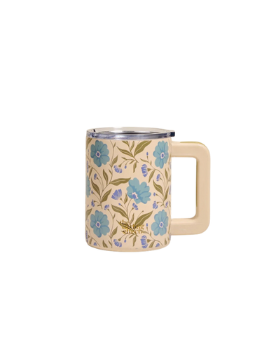 teal flower cream coffee mug