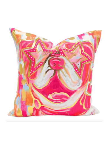 Colorful pillow with bulldog and stars
