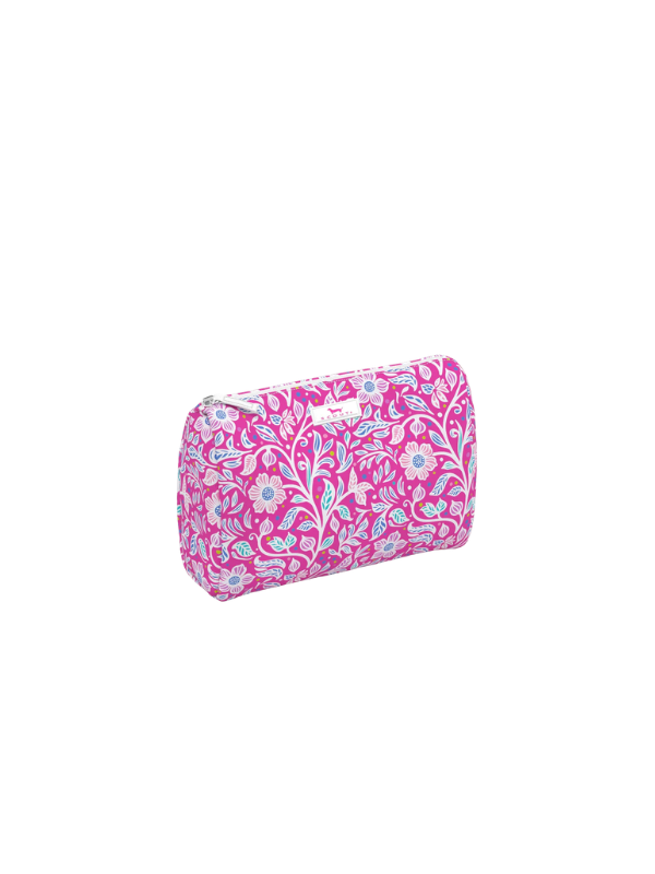 hot pink floral print makeup bag