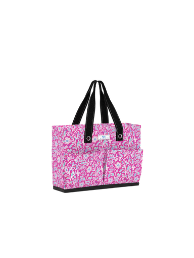 hot pink floral print pocket tote