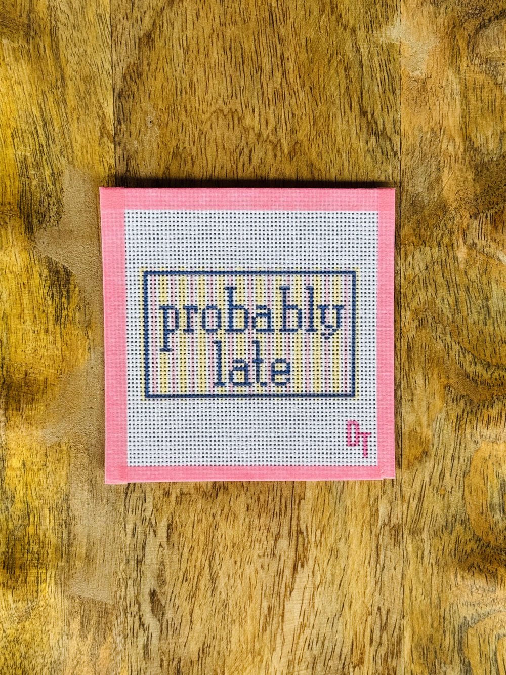 pink and yellow striped probably late needlepoint
