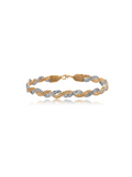 Two-tone gold and silver braided bracelet on a white background