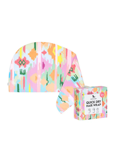 Quick dry hair wrap with colorful abstract pattern