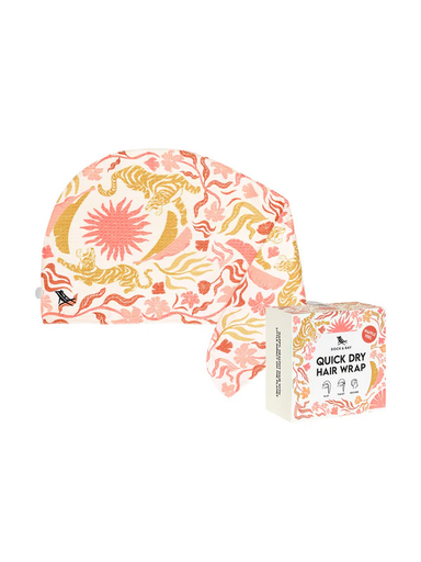 Quick dry hair wrap with floral design with tigers on it