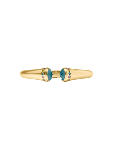 gold hinged cuff with blue and purple stones