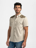 Camo shoulder and khaki Short sleeve button down 