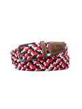 Red, Black, and White Stretch Belt with brown leather accents 