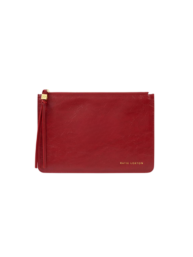 large Red Tassel Charm Patent Crackle Pouch By Katie Loxton