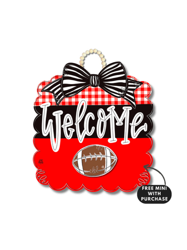 Red and Black Football Scallop w / mini Door Hanger 