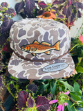 red fish patch on brown camo hat