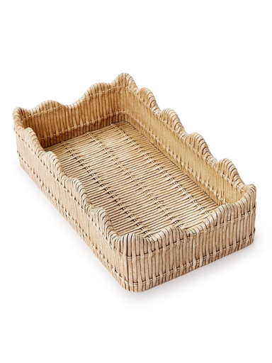 Woven rattan tray on a white background
