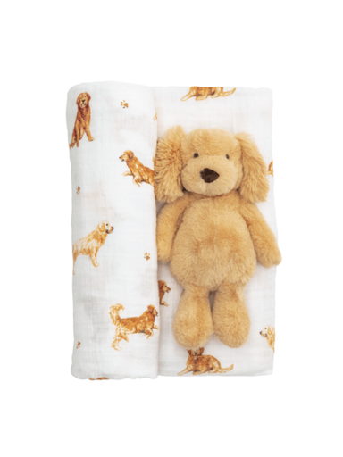 Retriever rattle with retriever art blanket