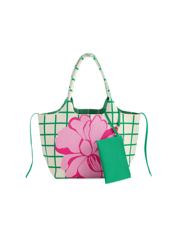 large green and pink tote