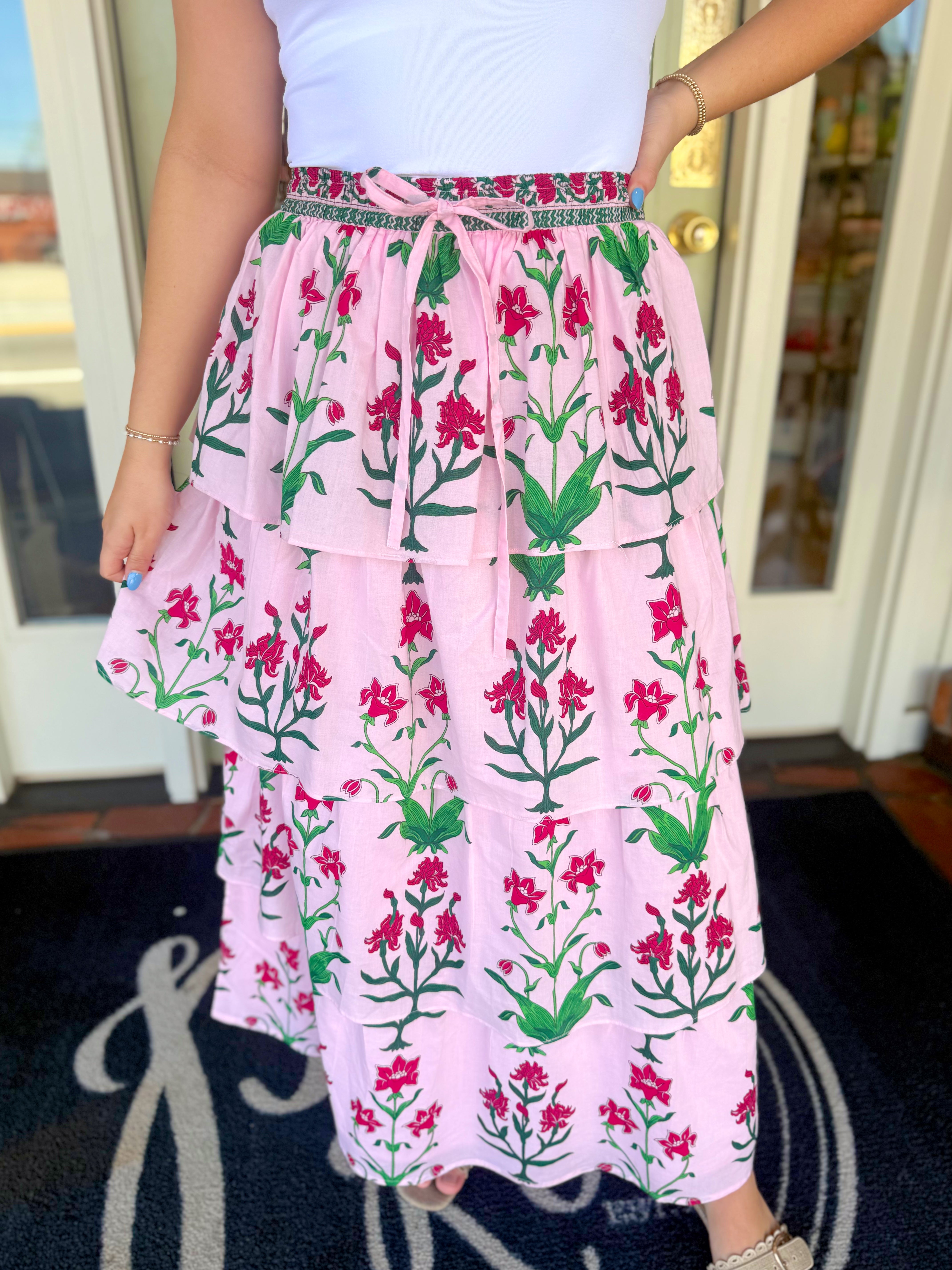 Pink layered floral skirt 