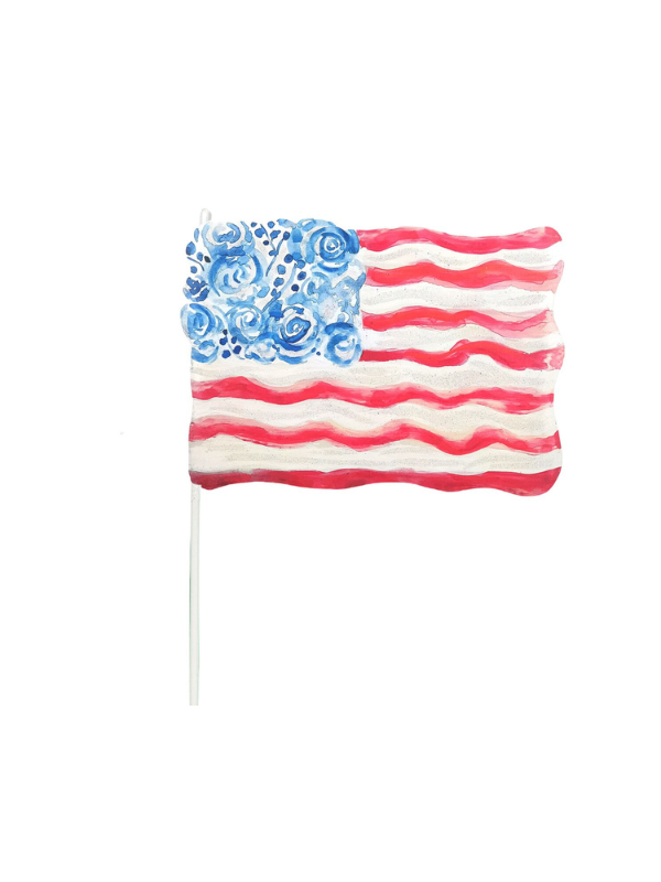 Decorative flag with blue floral design stake/hanger