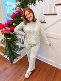 LS pj set with green trees and pink bows on them 