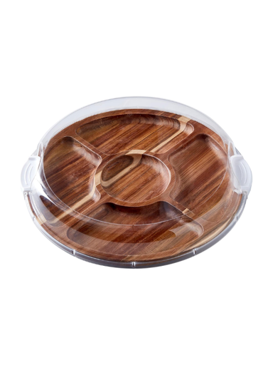 Wooden charcuterie lazy susan with locking lid