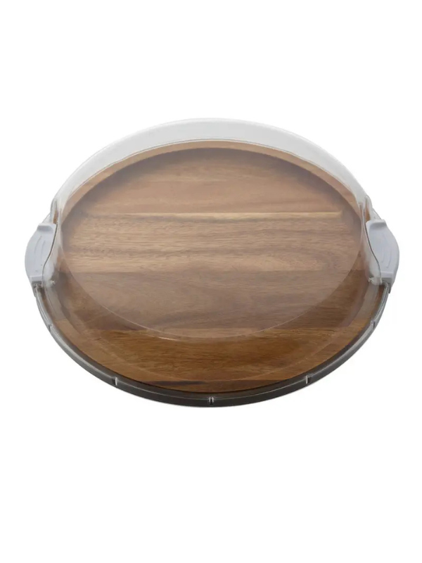 Round acacia cutting board with locking lid 