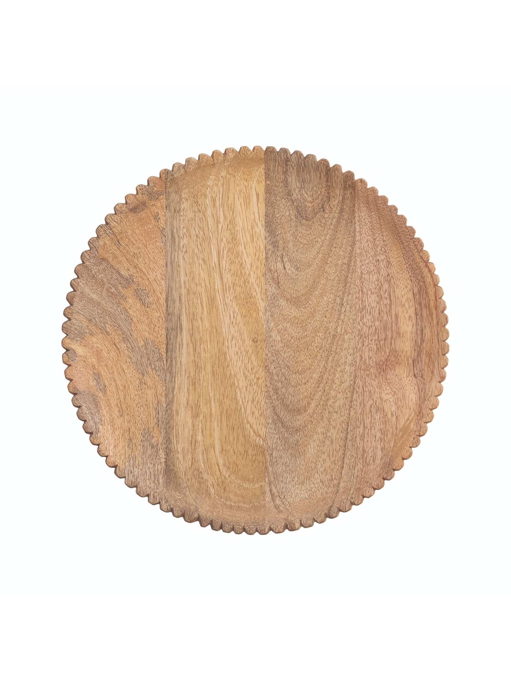 Round Mango Wood Scalloped Serving Tray