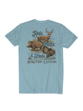 deer, hog and turkey blue tee