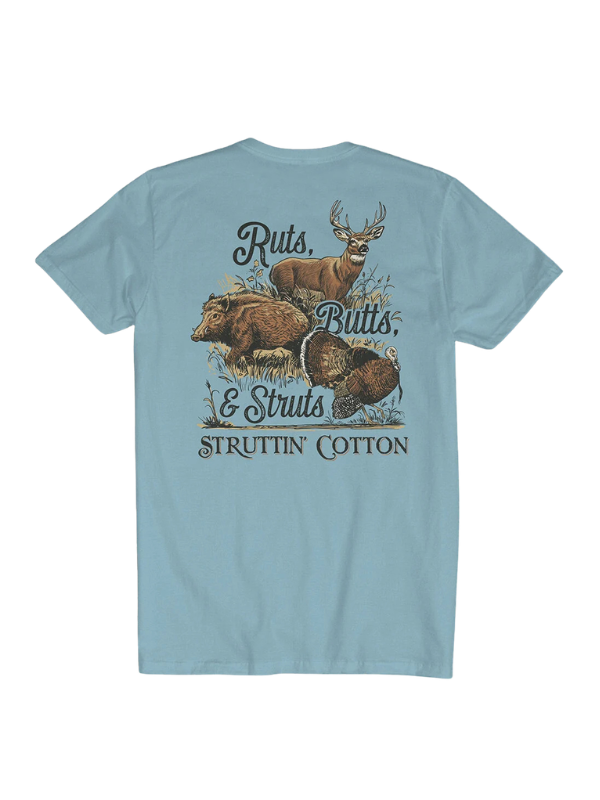 deer, hog and turkey blue tee