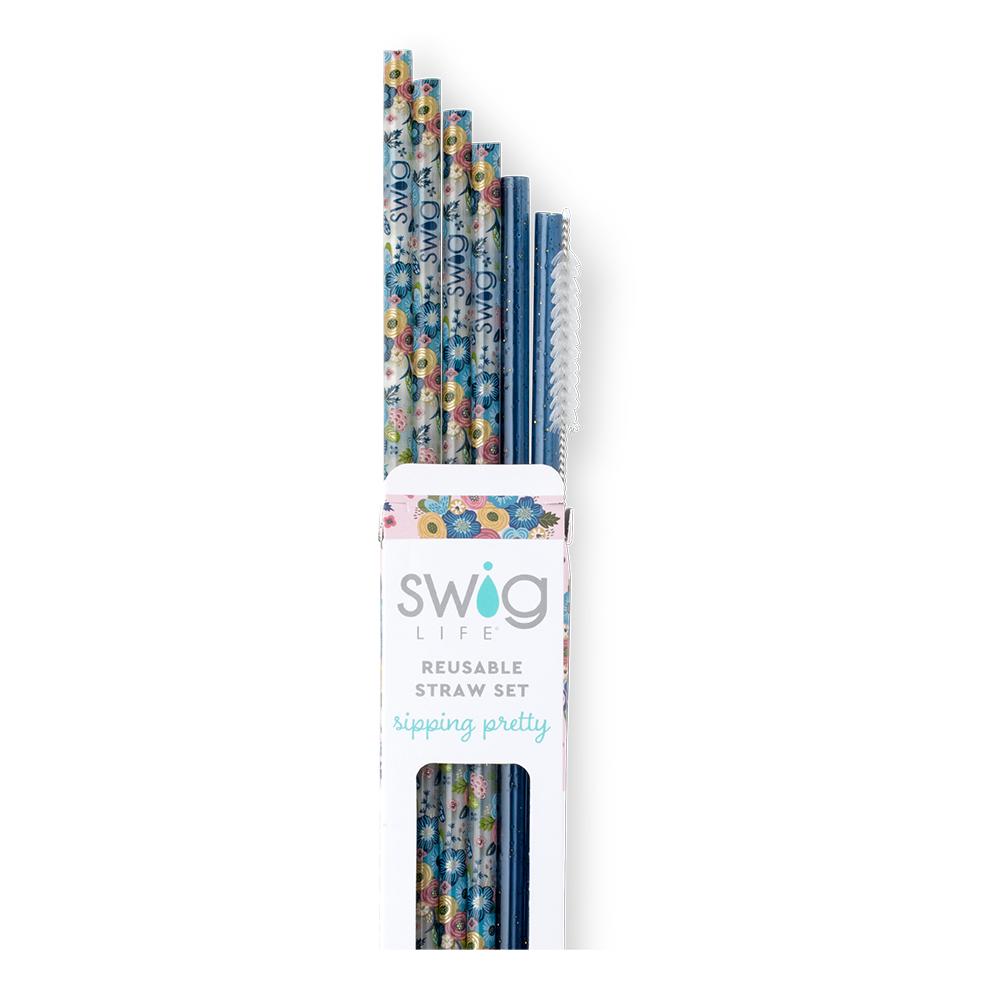 Bella Rosa + Navy Glitter Reusable Straw Set by Swig Life