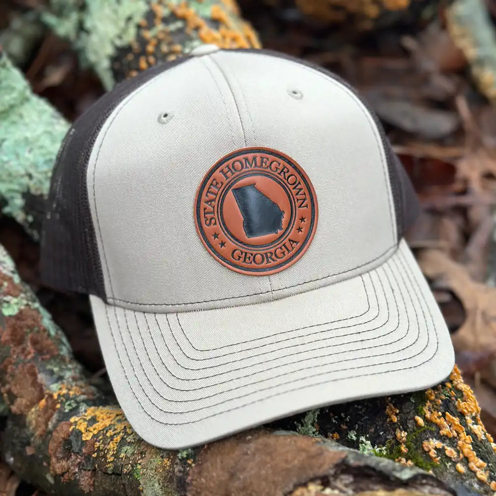 Georgia Pride Leather Patch Hat in Khaki/Brown by State Homegrown