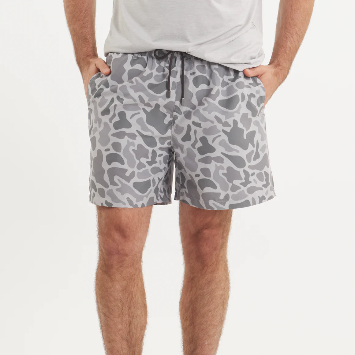 La Costa Lined Swim Trunks in Light Gray Camo by Southern Marsh
