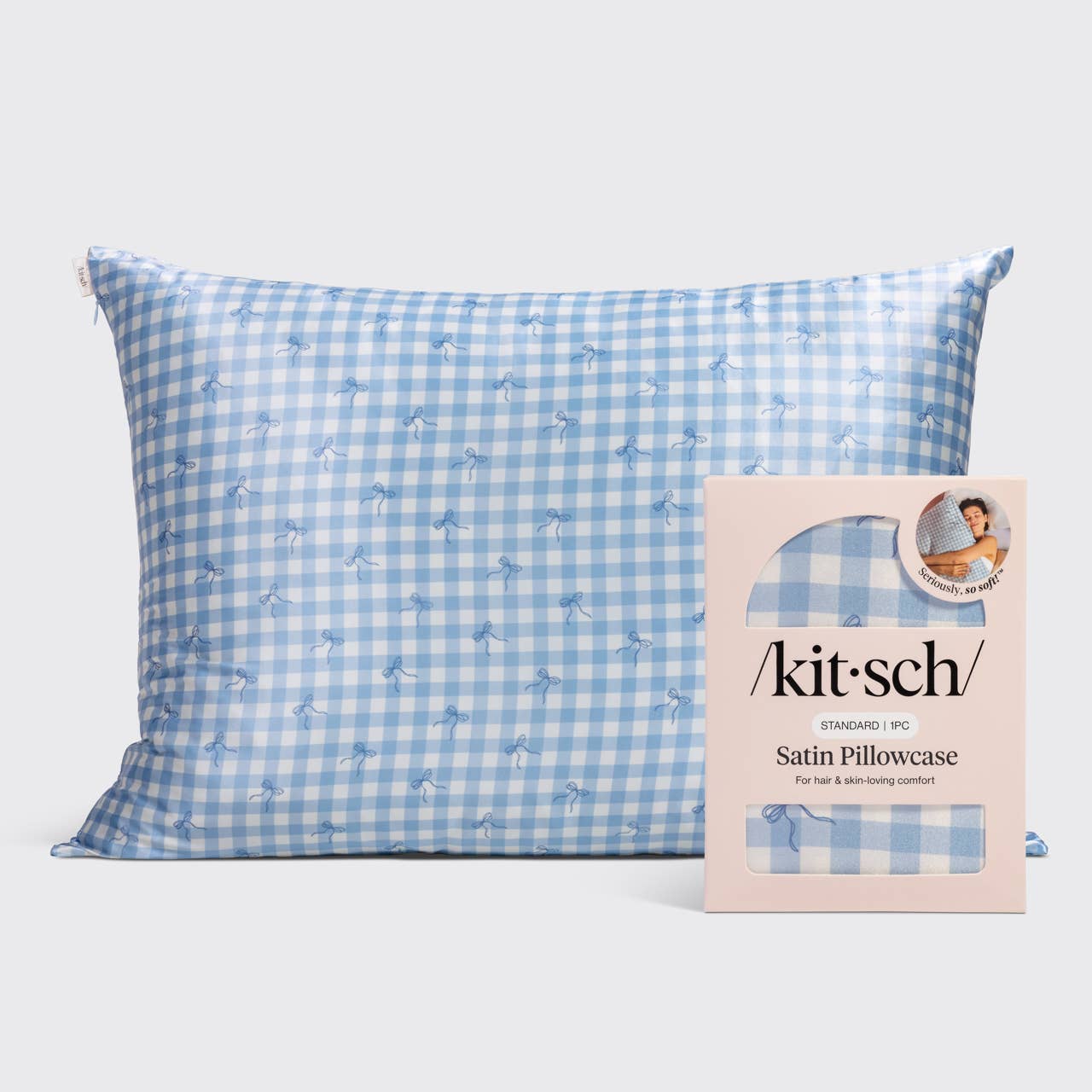 Satin Pillowcase Standard in Gingham Blue 