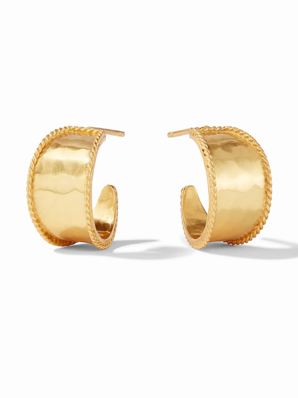 Gold hoop earrings on a white background