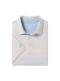 orange and blue striped polo shirt 
