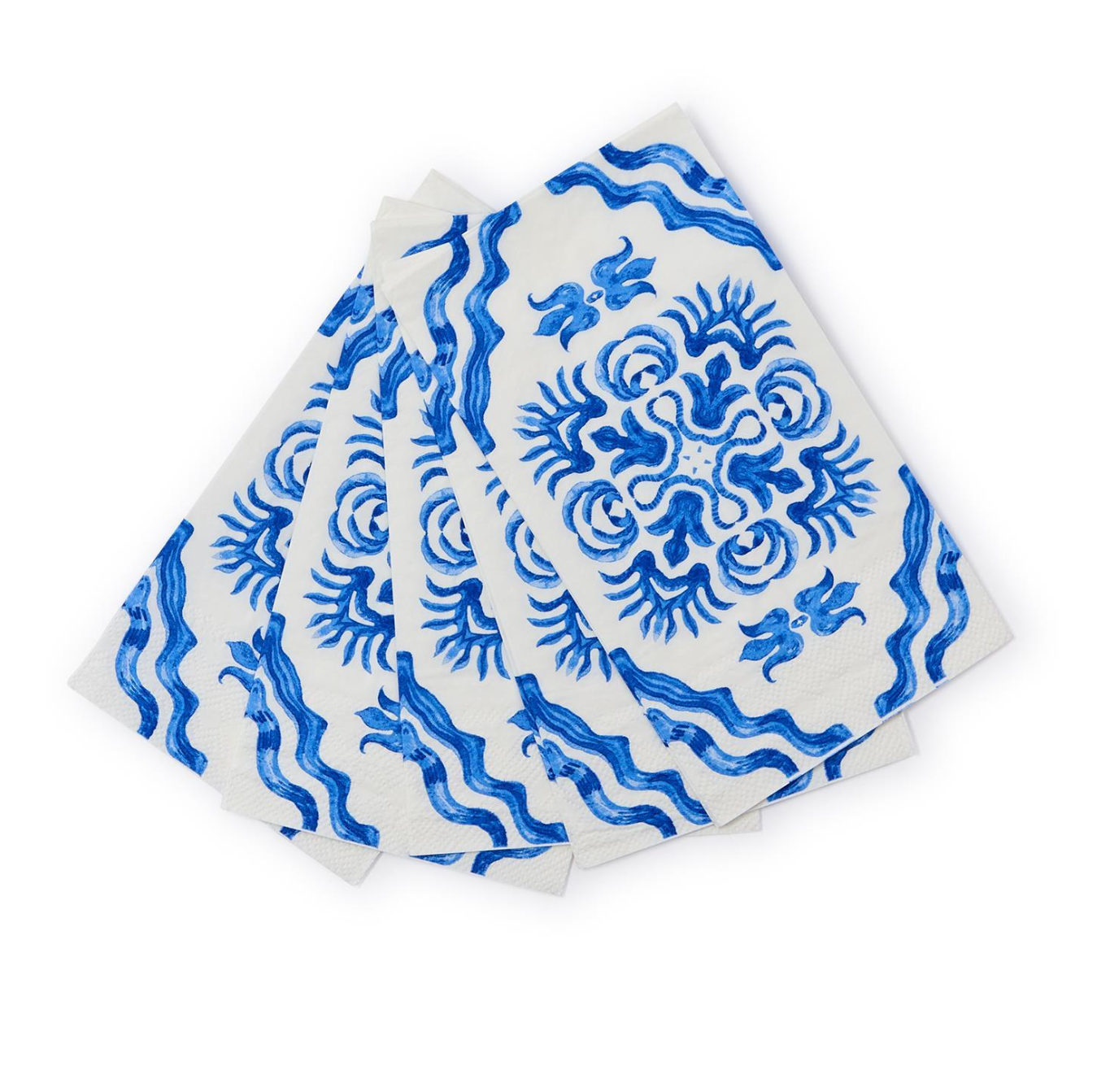 Blue Block Print Paper Guest Napkins